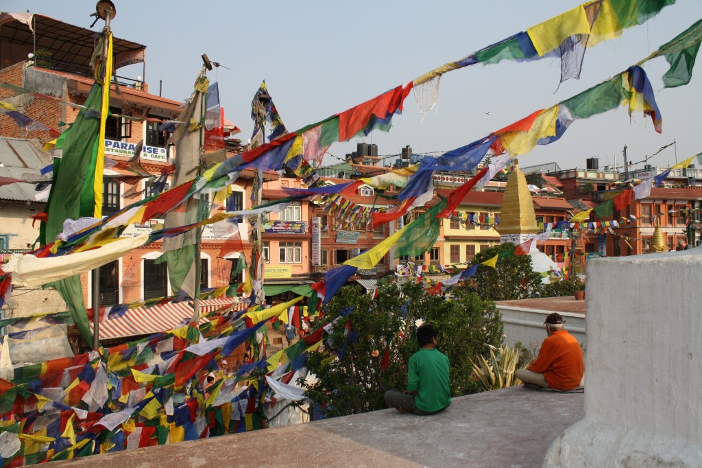 Prayer flags around the stupa in Bodnath