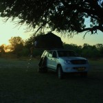 Pitching our tent for the night in Moremi Game Reserve, Botswana