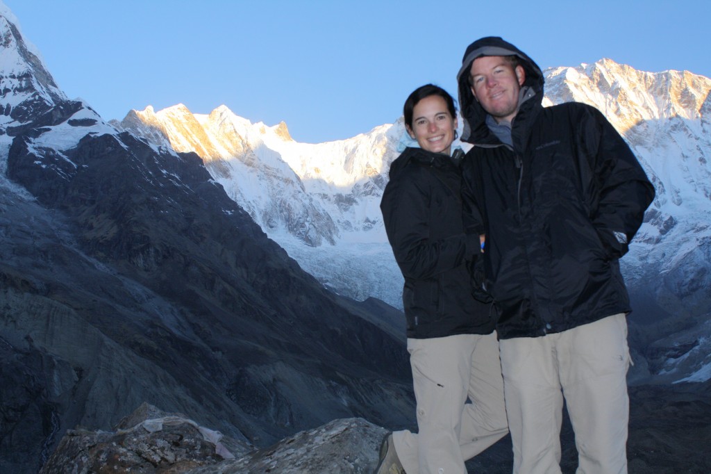Standing proud atop Nepal's Annapurna Base Camp at sunrise