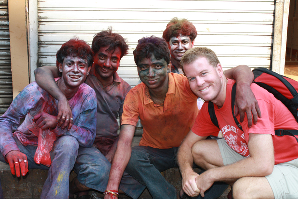Ryan greets a group of Mumbaikers celebrating Holi Festival in India